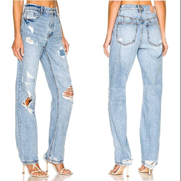 NWT! Free People x Revolve 24 We The Free CRVY Straight Wide Leg Jean Distressed - Picture 1 of 7
